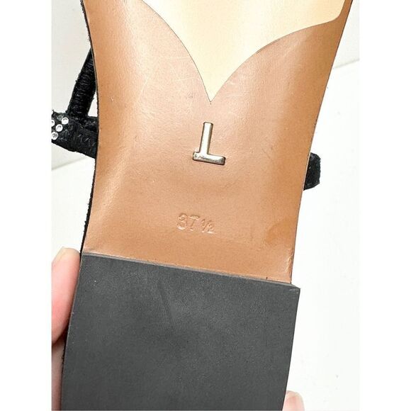 Lafayette 148 New York Sandals Size 7.5US Black Leather Rhinestone Slip‎ On Shoe - Picture 9 of 10
